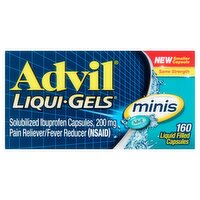 Advil Liqui-Gels Minis Solubilized Ibuprofen Liquid Filled Capsules, 200 mg, 160 count, 160 Each