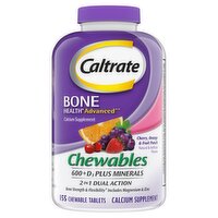 Caltrate 600+D3 Plus Minerals Cherry, Orange & Fruit Punch Chewables Calcium Supplement, 155 count