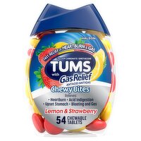 Tums with Gas Relief Antacid/Antigas Lemon & Strawberry Chewy Bites, 54 count