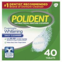 Gsk Polident Overnight Whitening Antibacterial Denture Cleanser Tablets, 40 count