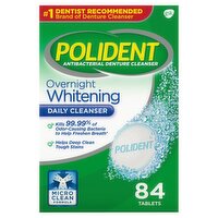 Polident Overnight Whitening Antibacterial Denture Cleanser Effervescent Tablets, 84 count, 84 Each