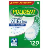 Polident Overnight Whitening Antibacterial Denture Cleanser Effervescent Tablets, 120 count, 120 Each