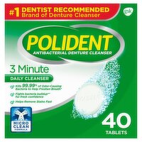 Polident 3 Minute Triple Mint Antibacterial Denture Cleanser Effervescent Tablets, 40 count