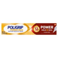 Poligrip Power Max Power Hold + Seal Denture Cream, Flavor Free, 2.2 oz, 2.2 Ounce