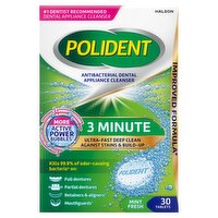 Polident Antibacterial Dental Appliance Cleanser 3 Minute Mint Fresh Tablets, 30 count