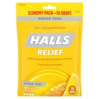 HALLS Relief Honey Lemon Sugar Free Cough Drops, Economy Pack, 70 Drops, 70 Each