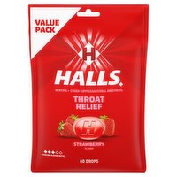 HALLS Throat Relief Strawberry Cough Drops, FSA/HSA Eligible, Value Pack, 80 Drops