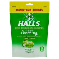 Halls Green Apple Flavor Throat Soothing Drops Economy Pack, 80 count, 80 Each