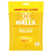 Halls Honey Lemon Flavor Menthol Cough & Throat Relief Drops Economy Pack, 80 count