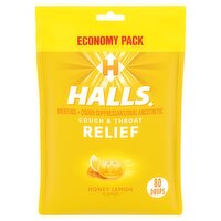 Halls Honey Lemon Flavor Menthol Cough & Throat Relief Drops Economy Pack, 80 count, 80 Each