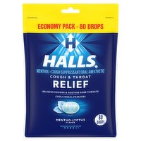 Halls Cough & Throat Relief Mentho-Lyptus Flavor Cough Drops Economy Pack, 80 Drops