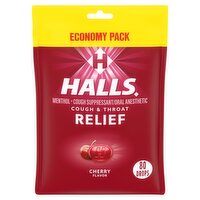 Halls Cough & Throat Relief Cherry Flavor Menthol Drops Economy Pack, 80 count, 80 Each