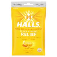 Halls Cough & Throat Relief Sugar Free Honey Lemon Flavor Menthol Drops, 25 count, 25 Each