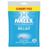 Halls Cough & Throat Relief Sugar Free Mountain Menthol Flavor Drops Economy Pack, 70 count