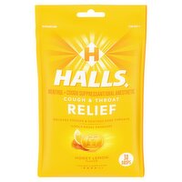 Halls Relief Honey Lemon Flavor Menthol Drops, 30 count, 30 Each