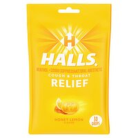 Halls Cough & Throat Relief Honey Lemon Flavor Menthol Drops, 30 count, 30 Each