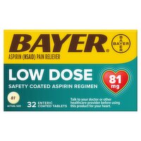 Bayer Low Dose Aspirin Regimen Safety Enteric Coated Tablets 81 mg, 32 count, 32 Each