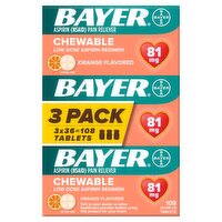 Bayer Orange Flavored Low Dose Aspirin Regimen Chewable Tablets Value Pack, 81 mg, 36 count, 3 pack