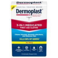 Dermoplast 3-in-1 Medicated First Aid On-the-Go Cloths, Ages 2+, 10 count