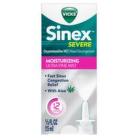 Vicks Sinex Severe Moisturizing Ultra Fine Nasal Mist with Aloe,Over-the-Counter Medicine, 265 Spray, 0.5 Ounce