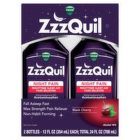 Vicks ZzzQuil Night Pain Nighttime Sleep-Aid Pain Reliever Black Cherry Liquid, 2 count, 12 fl oz, 24 Fluid ounce