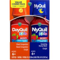Vicks DayQuil & NyQuil Kids Berry Cold & Cough Liquid Value Combo Pack, Ages 6+, 8 fl oz, 2 count