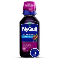 VICKS NyQuil Elderberry Flavor Cold & Flu Relief Liquid Over-the-Counter Medicine, Powerful Multi-S