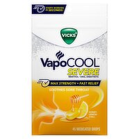 Vicks VapoCool Severe Honey Lemon Chill Medicated Drops, 45 count