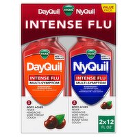 Vicks DayQuil/NyQuil Multi-Symptom Intense Flu Daytime/Nighttime Relief Liquid, 12 fl oz, 2 count