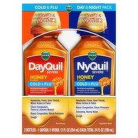 Vicks DayQuil & NyQuil Severe Max Strength Non-Drowsy Honey Cold & Flu Liquid, 12 fl oz, 2 count