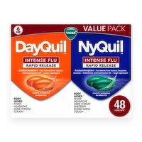Vicks DayQuil & NyQuil Intense Flu Rapid Release Liquicaps, Daytime & Nighttime Multi-Symptom Relief, 48 Count