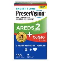 Bausch + Lomb PreserVision AREDS 2 Formula + CoQ10 Eye Vitamin and Mineral Supplement, 100 count 