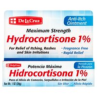 De La Cruz Maximum Strength Hydrocortisone 1% Anti-Itch Ointment, 1 oz