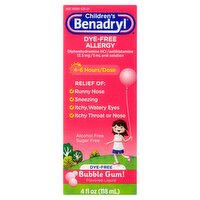 Benadryl Children's Dye-Free Allergy Bubble Gum! Flavored Liquid, 4 fl oz