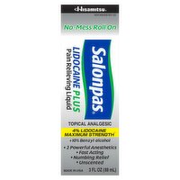 Hisamitsu Salonpas No-Mess Roll On Lidocaine Plus Pain Relieving Liquid, 3 fl oz