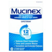 Mucinex Expectorant Extended-Release Bi-Layer Tablets, 600 mg, 20 count, 20 Each