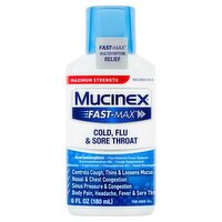 Mucinex Fast-Max Maximum Strength Cold, Flu & Sore Throat Liquid, for Ages 12+, 6 fl oz