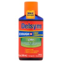 Delsym DM Cough + Chest Congestion Cherry Flavored Liquid, For Ages 12+, 6 fl oz, 6 Fluid ounce