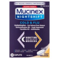 Mucinex Fast Max Maximum Strength Night Time Cold & Flu Caplets, Ages 12+, 20 count