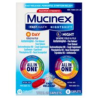 Mucinex Fast-Max Maximum Strength Day & Night Cold & Flu Caplets, for Ages 12+, 20 count, 20 Each