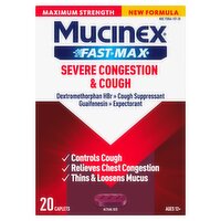 Mucinex Fast-Max Maximum Strength Severe Congestion & Cough Caplets, Ages 12+, 20 count