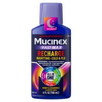 Mucinex Fast-Max Recharge Honey & Chamomile Flavored Nighttime Cold & Flu Liquid, Ages 12+, 6 fl oz
