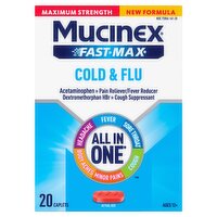 Mucinex Fast Max Maximum Strength Cold & Flu Caplets, Ages 12+, 20 count