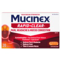 Mucinex Rapid+Clear Pain, Headache & Mucus Congestion Caplets, Ages 12+, 20 count