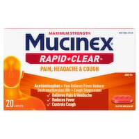 Mucinex Rapid+Clear Maximum Strength Pain, Headache & Cough Caplets, Ages 12+, 20 count, 20 Each