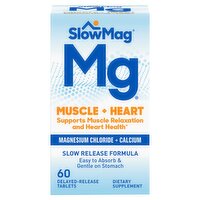 SlowMag Mg Muscle + Heart Magnesium Chloride + Calcium Dietary Supplement, 60 count