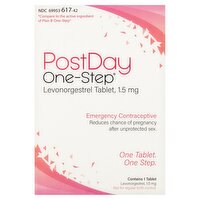 Post Day One-Step Emergency Contraceptive Levonorgestrel Tablet, 1.5 mg, 1 count