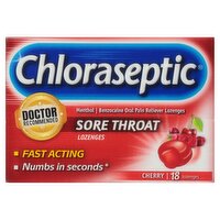 Chloraseptic Cherry Sore Throat Lozenges, 18 count, 18 Each