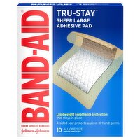 Band-Aid Tru-Stay Sheer Large Adhesive Pad Bandages, 10 count, 10 Each