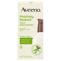 Aveeno Positively Radiant Broad Spectrum Daily Moisturizer Sunscreen, SPF 15, 4.0 fl oz